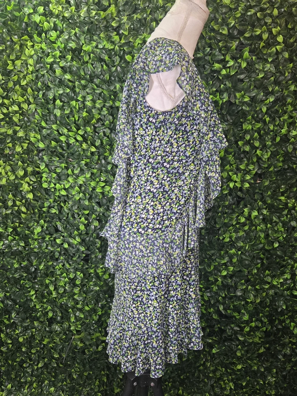 Michael Kors Navy Floral Ruffle Midi Dress